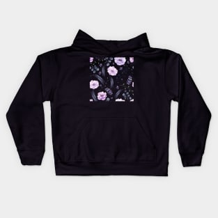 Seamless Pattern of Watercolor Dark Berries and Feathers Kids Hoodie